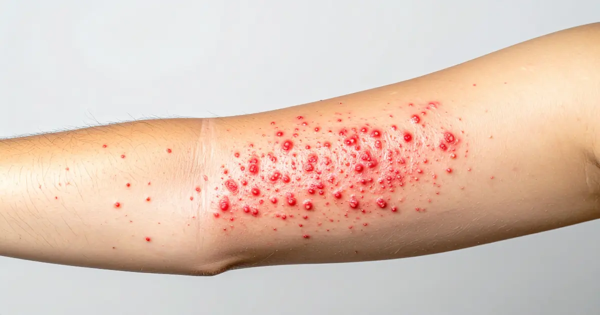 Bras avec plaques cutanées inflammatoires, illustration dermatologique éducative