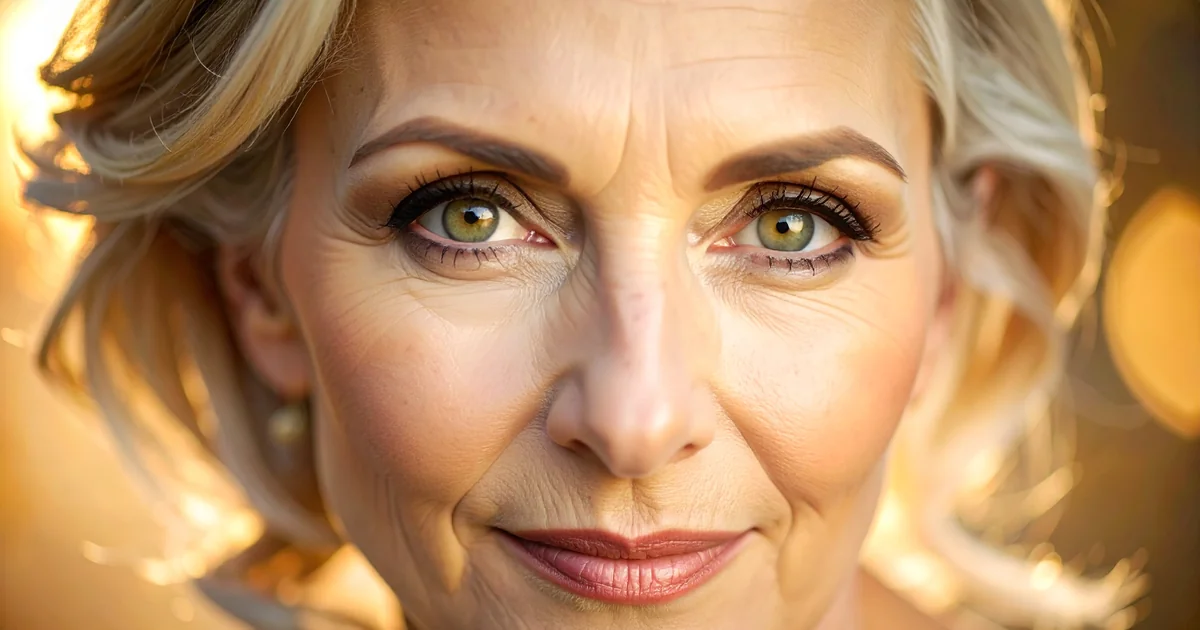 Zoom sur le regard d'une femme mature, yeux expressifs et soignés
