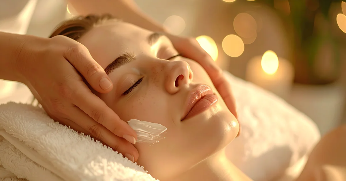 Massage du visage avec crème apaisante