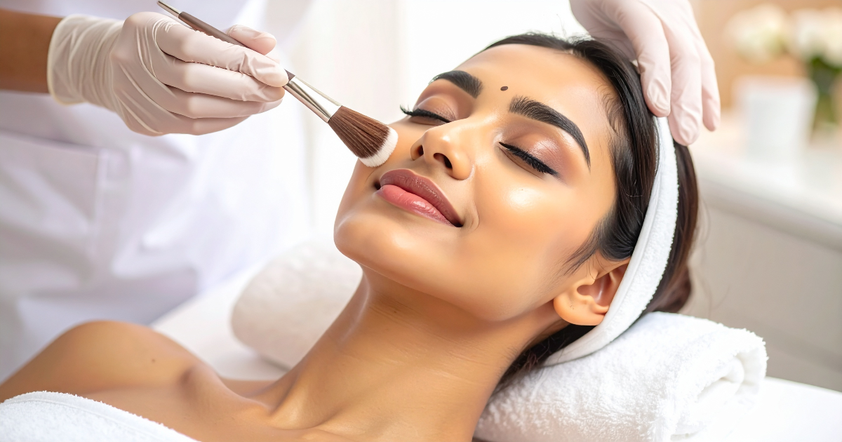 Application d'un peeling chimique par un professionnel en cabine médicale